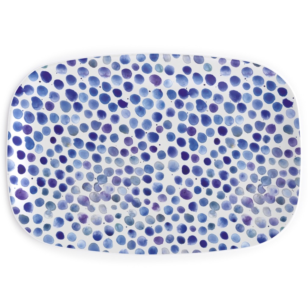 Watercolor Finger Dots - Blue Serving Platter, Blue