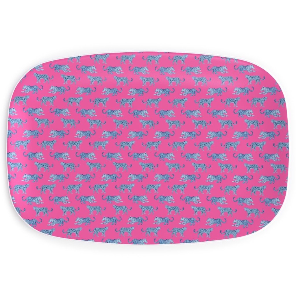 Tiny Leopard Parade - Blue on Hot Pink Serving Platter, Pink