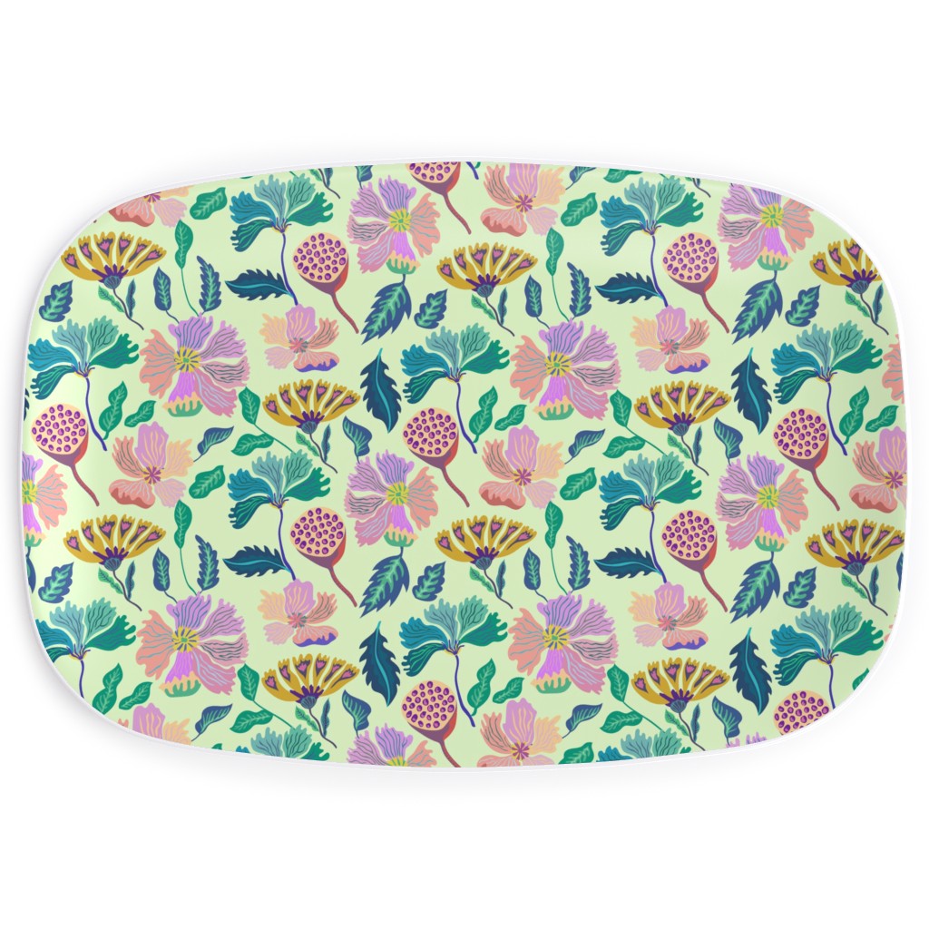 Indian Florals - Light Green Serving Platter, Multicolor
