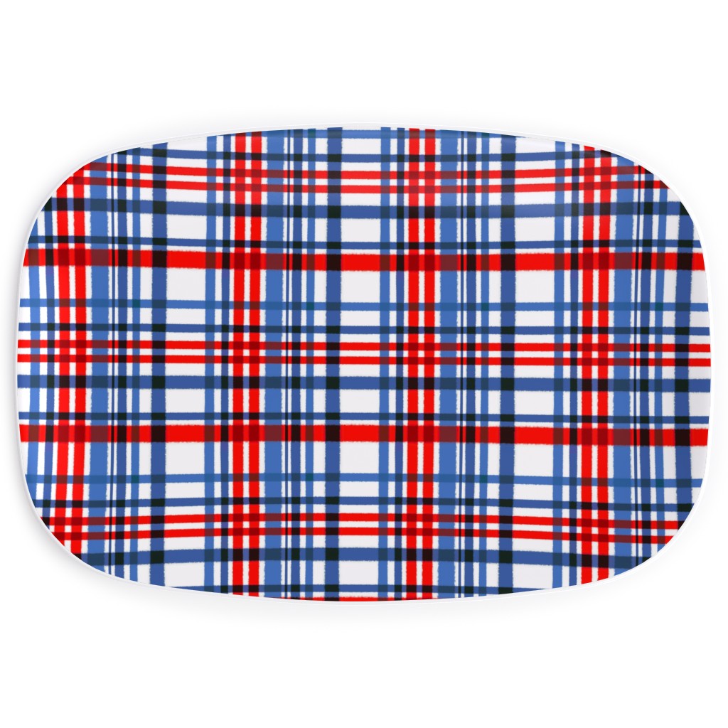 Intricate Plaid Serving Platter, Blue