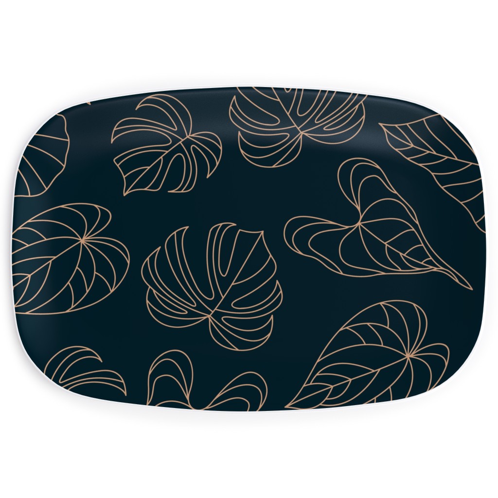 Minimalist Monstera Leaves - Dark Serving Platter, Blue