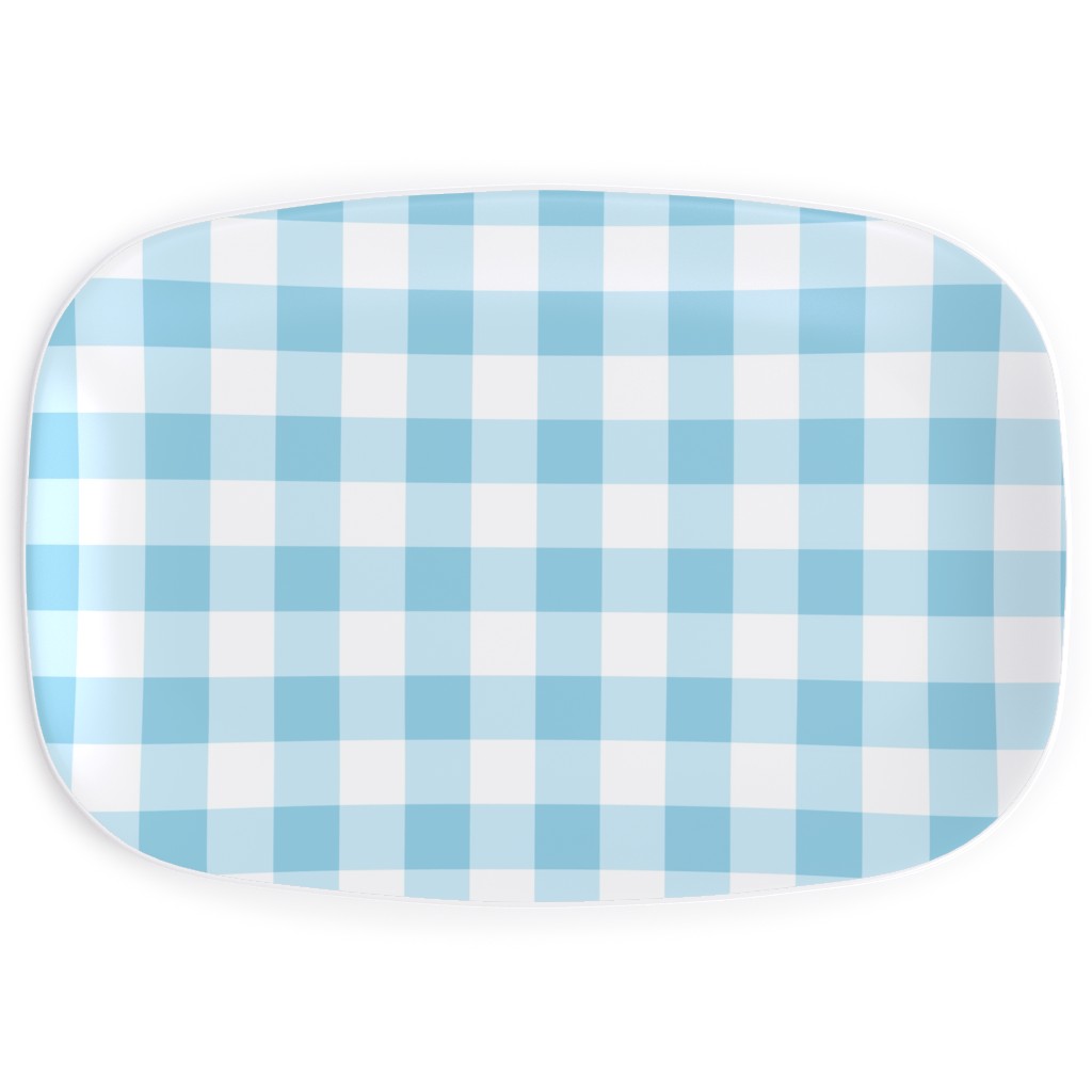 Gingham Checks Serving Platter, Blue, Rain