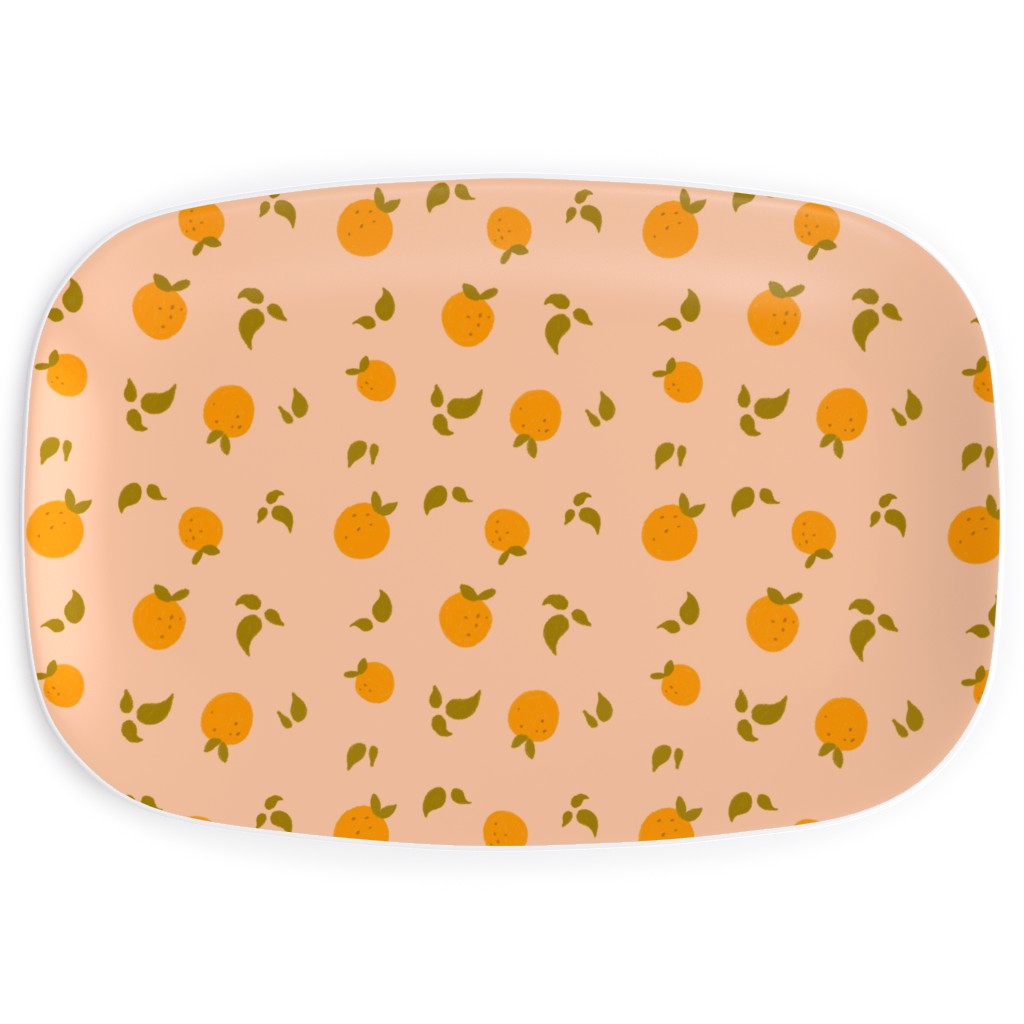 Oranges & Leaves on Peach Serving Platter, Orange