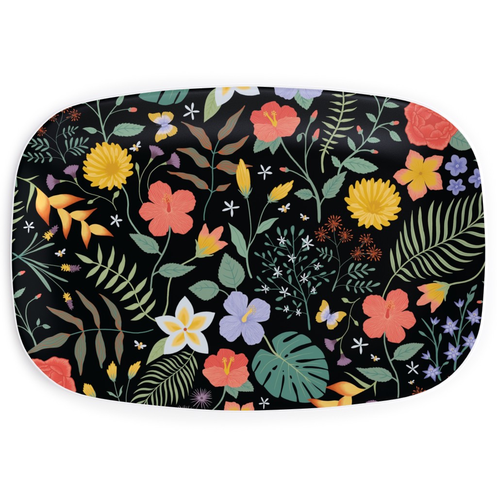 Hawaii Floral - Black Serving Platter, Multicolor