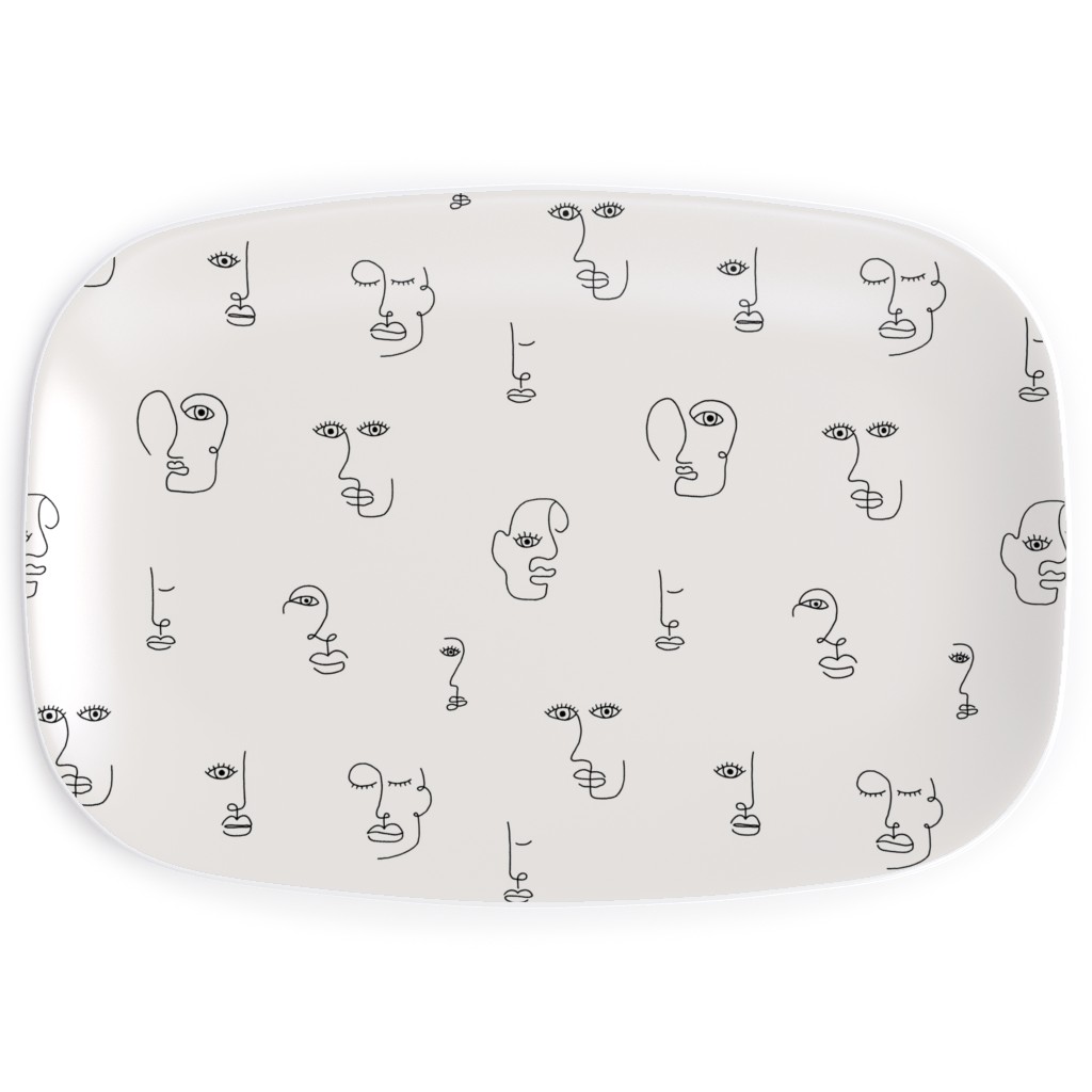 Minimalist Feminist Faces - Line Drawing Serving Platter, Beige