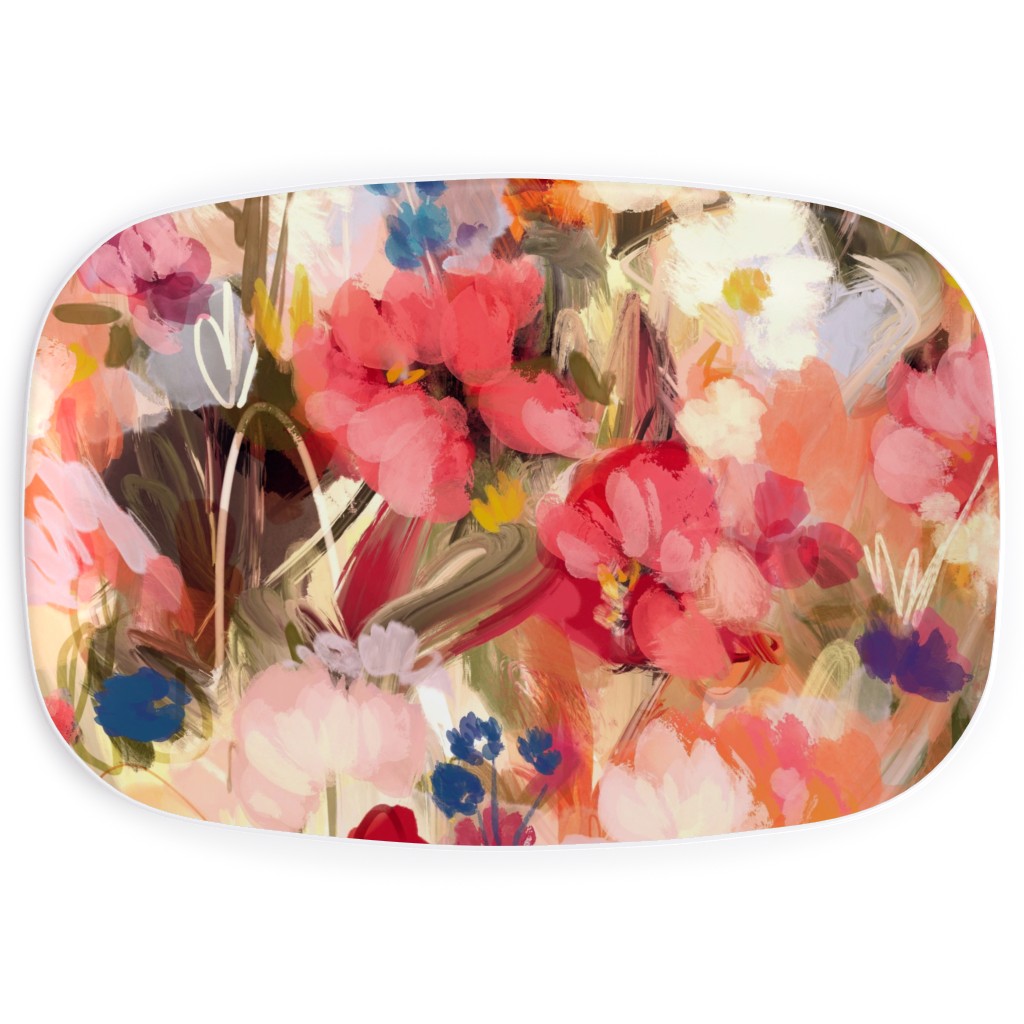 Painterly Abstract Floral Serving Platter, Pink, Bright Pink