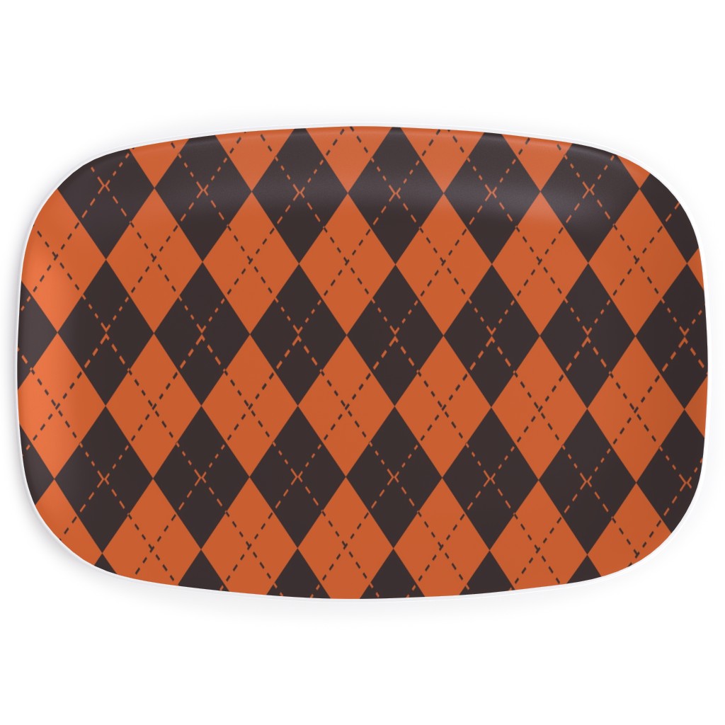 Halloween Argyle - Black and Orange Serving Platter, Orange