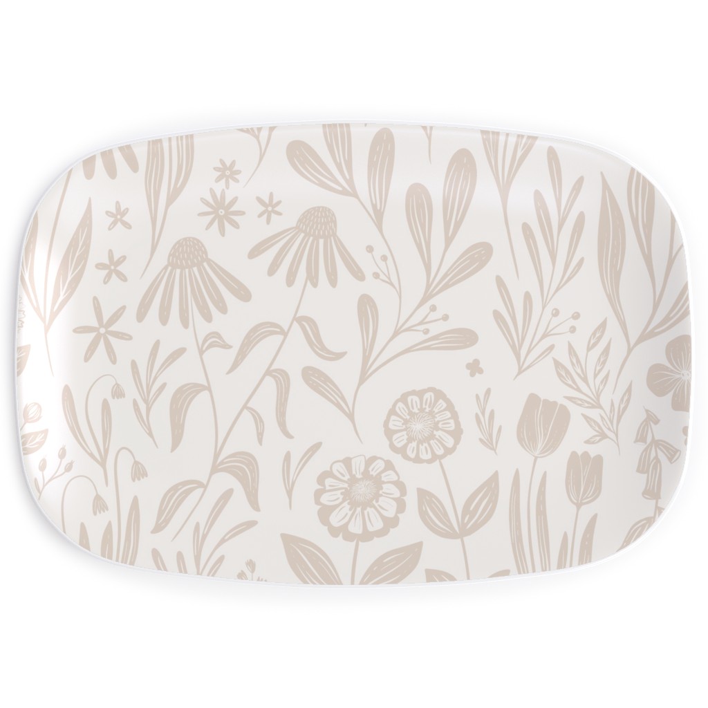 Wildflowers - Tan and Cream Serving Platter, Beige, Pearl