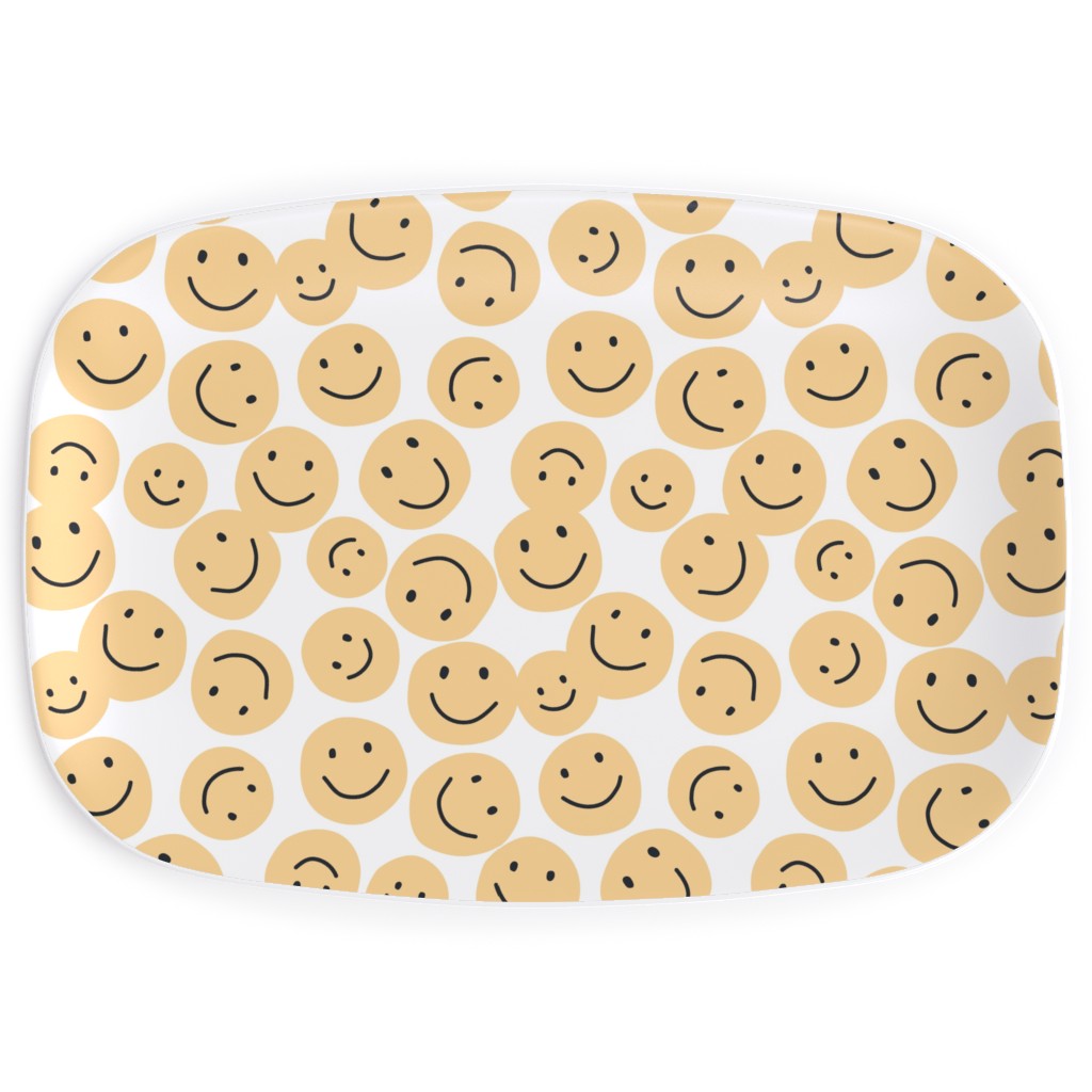 Happy Smiley Faces - Yellow Serving Platter, Yellow, Classic Yellow