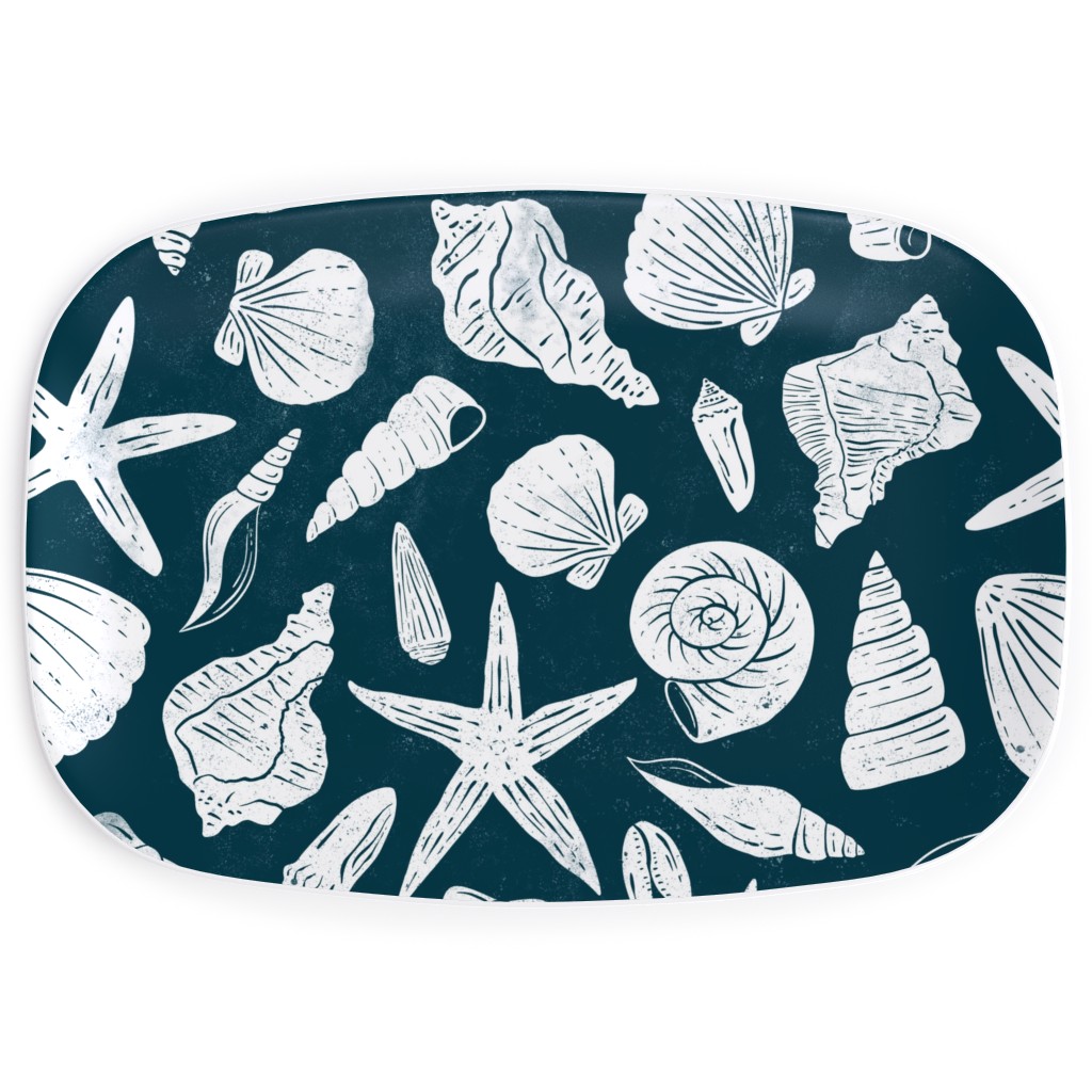 Textured Ocean Seashells - Dark Blue Serving Platter, Blue