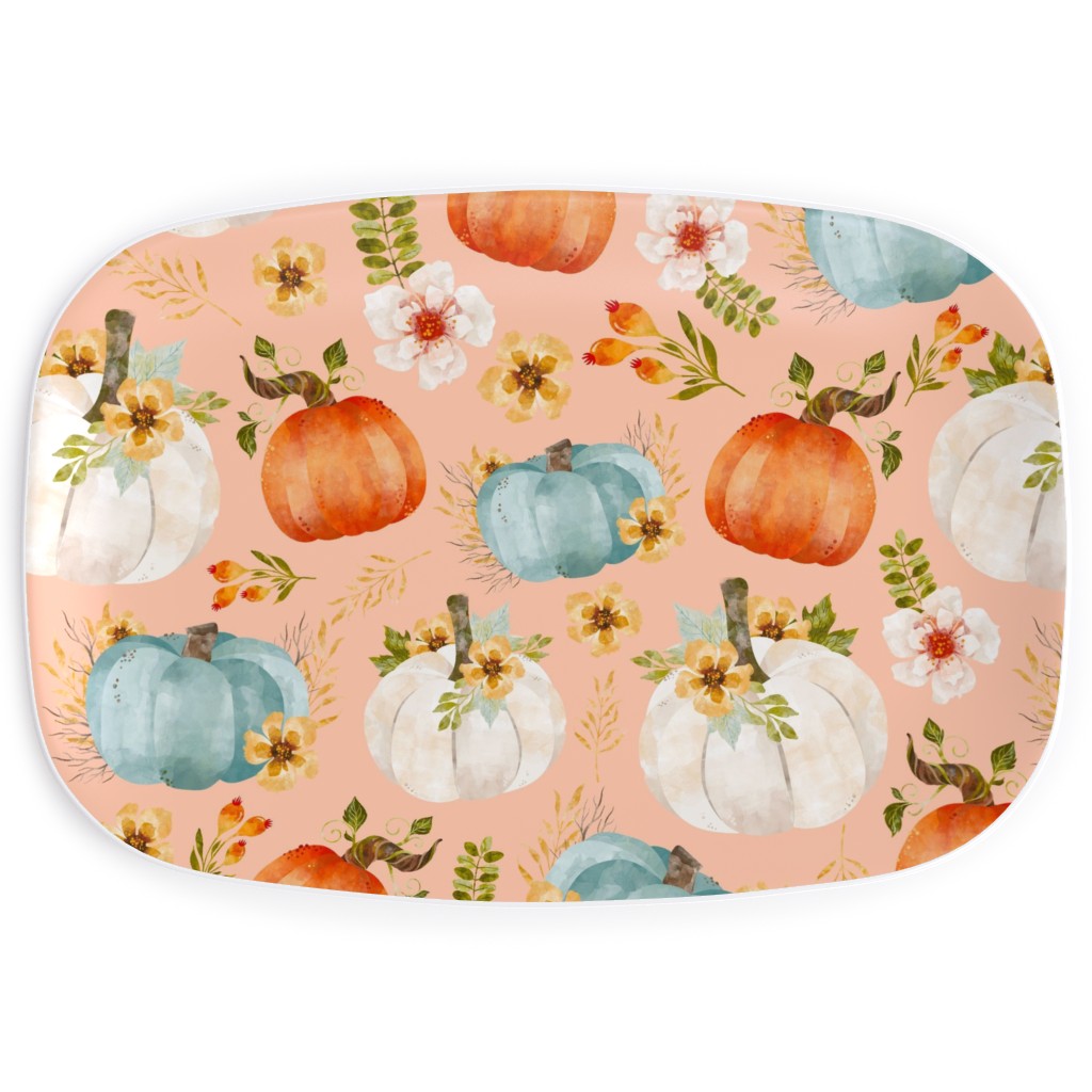 Rustic Farmhouse Pumpkins on Pale Peach Serving Platter, Orange