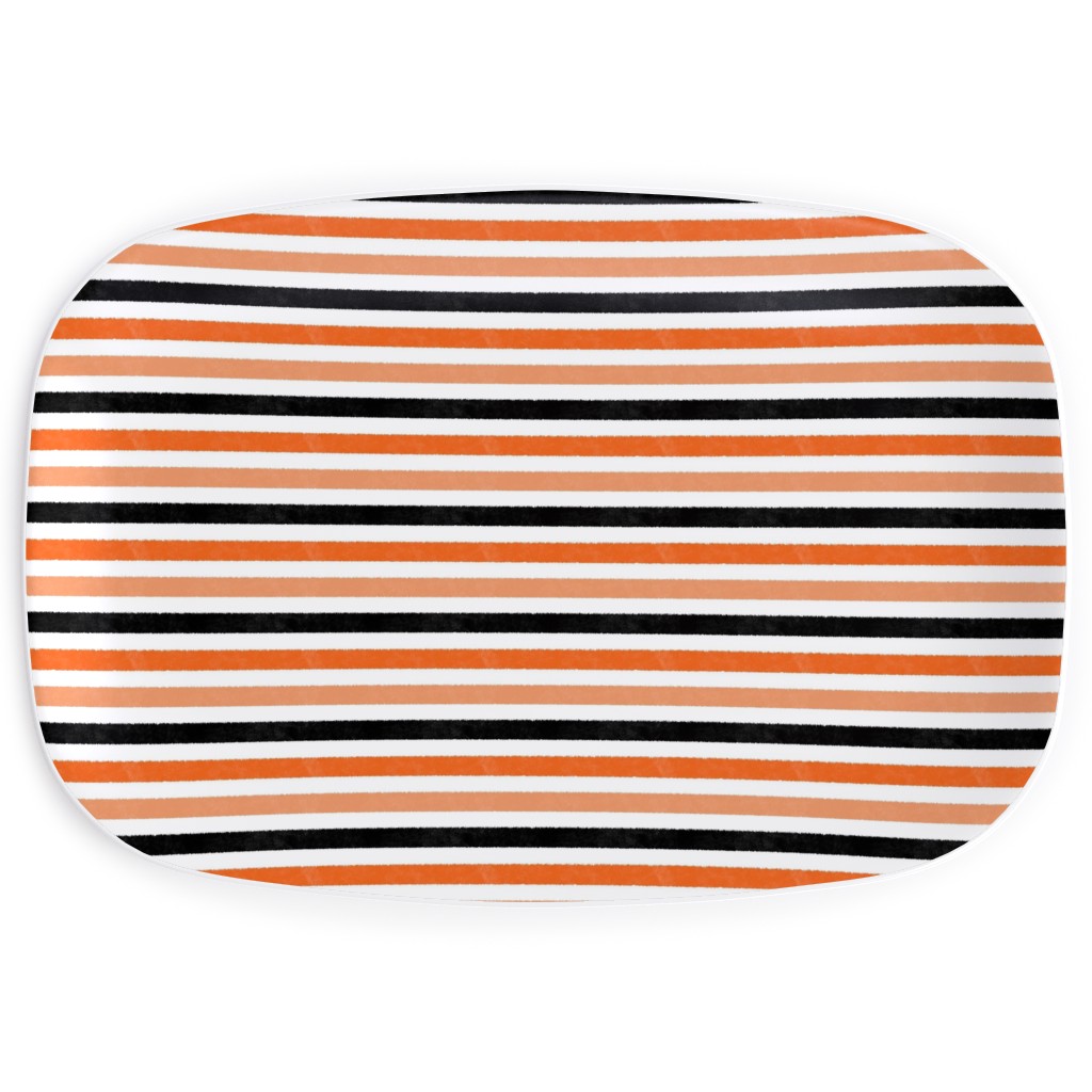 Halloween Stripes - Orange and Black Serving Platter, Orange