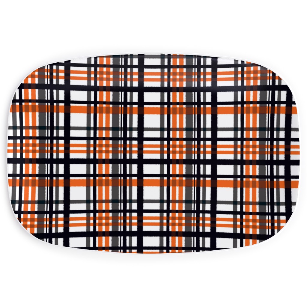 Intricate Plaid Serving Platter, Orange, Charcoal