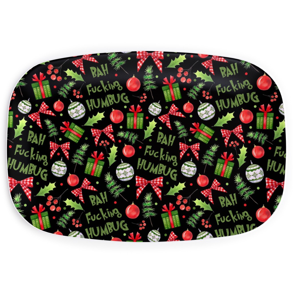 Bah Fucking Humbug Sarcastic Christmas on Black Serving Platter, Multicolor