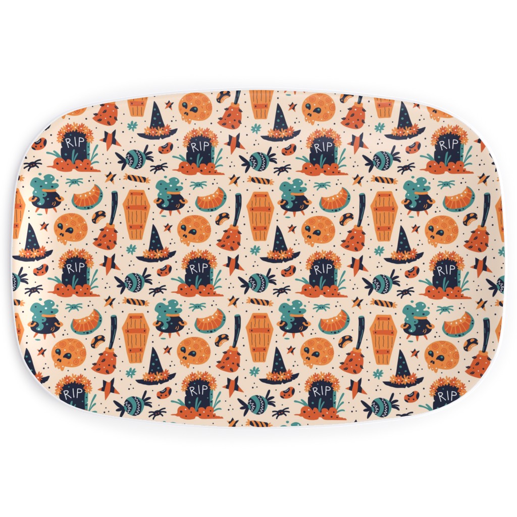 Halloween Rip - Multi on Beige Serving Platter, Multicolor