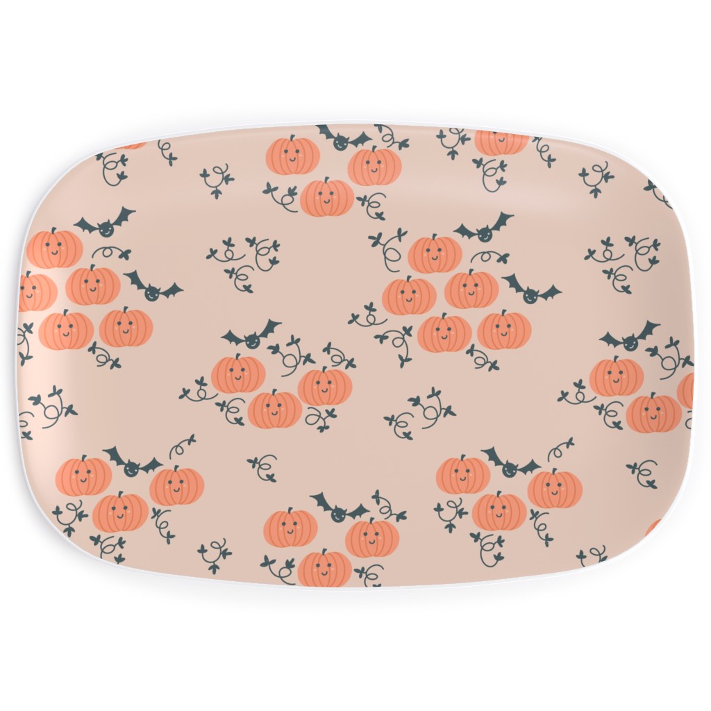 Cute Pumpkins and Bats - Orange and Black Serving Platter, Orange