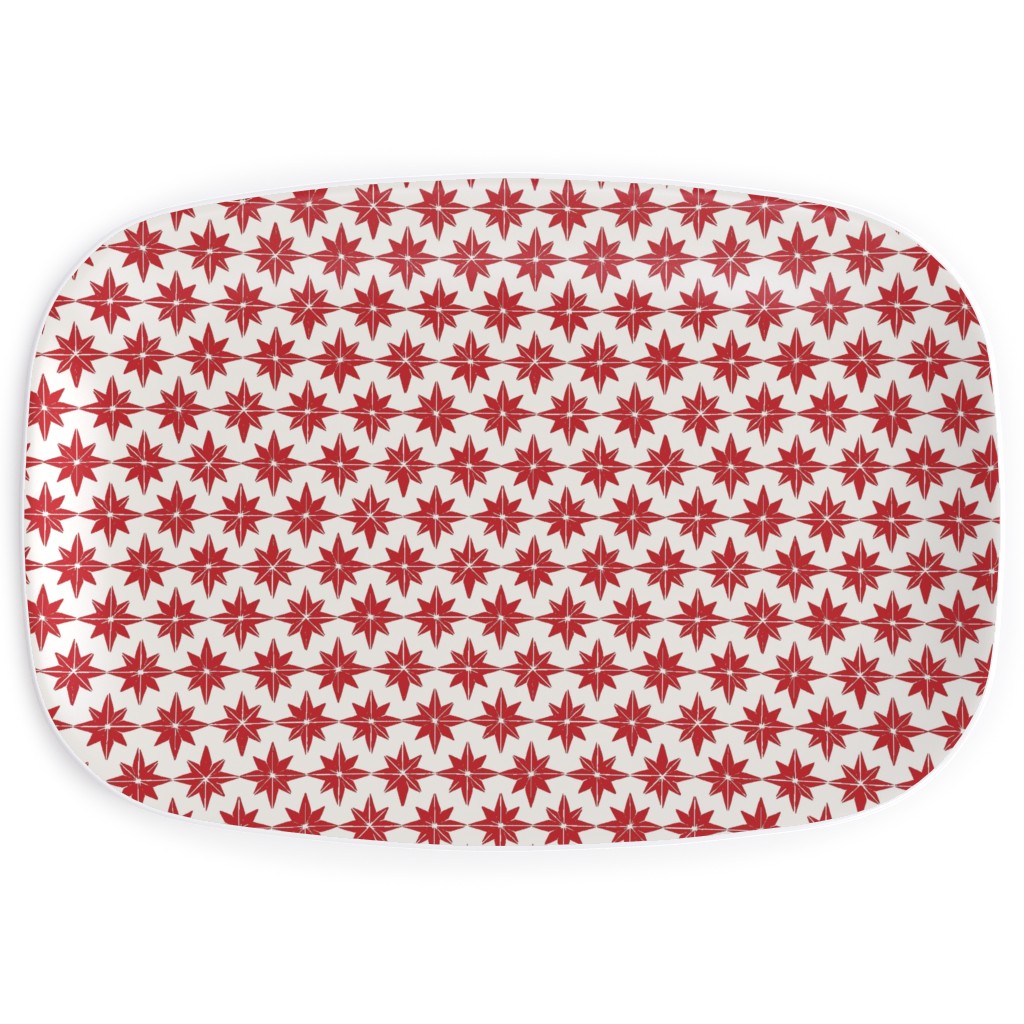 Christmas Star Tiles - Red on White Serving Platter, Red, Red