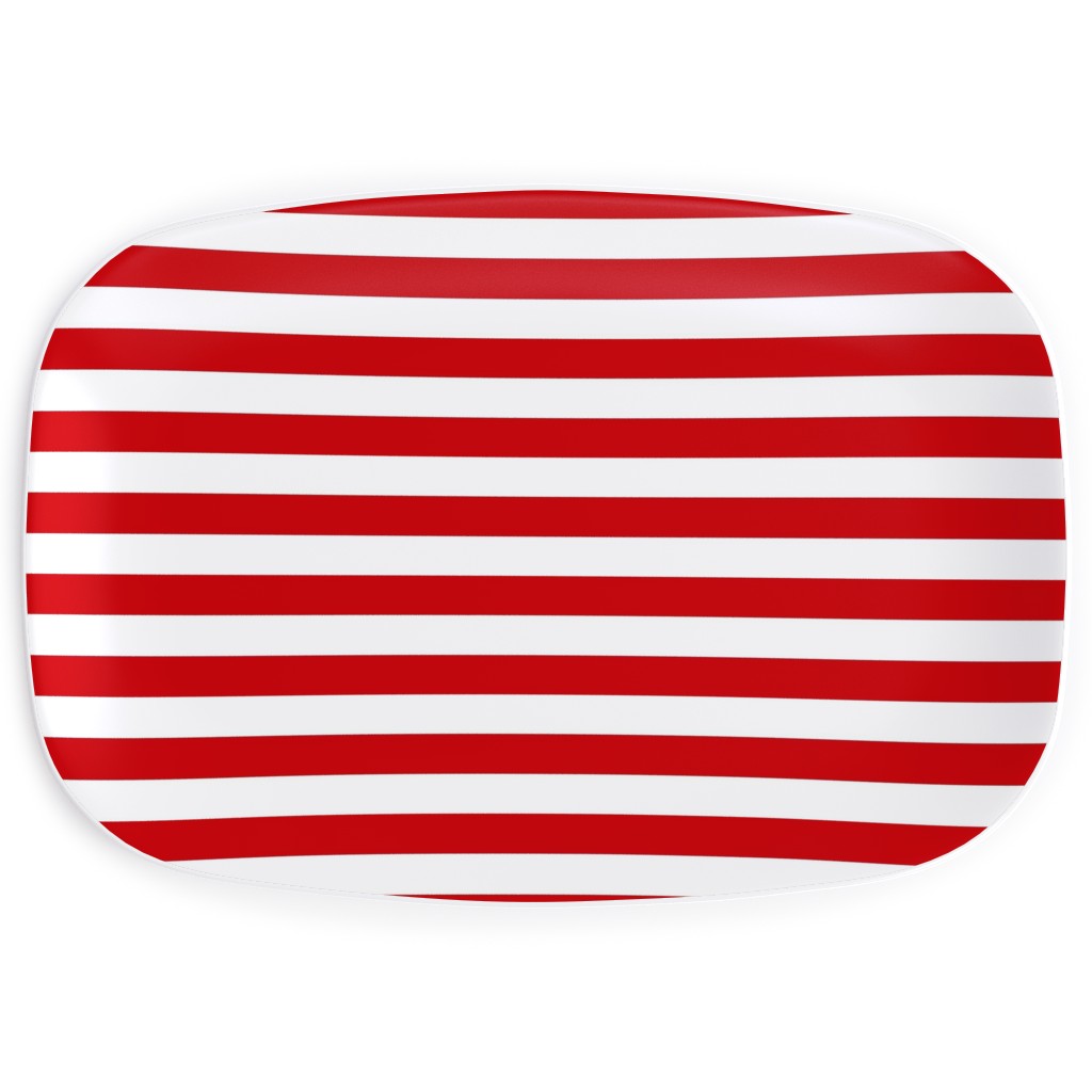 Simple Horizontal Stripe Serving Platter, Red, Red