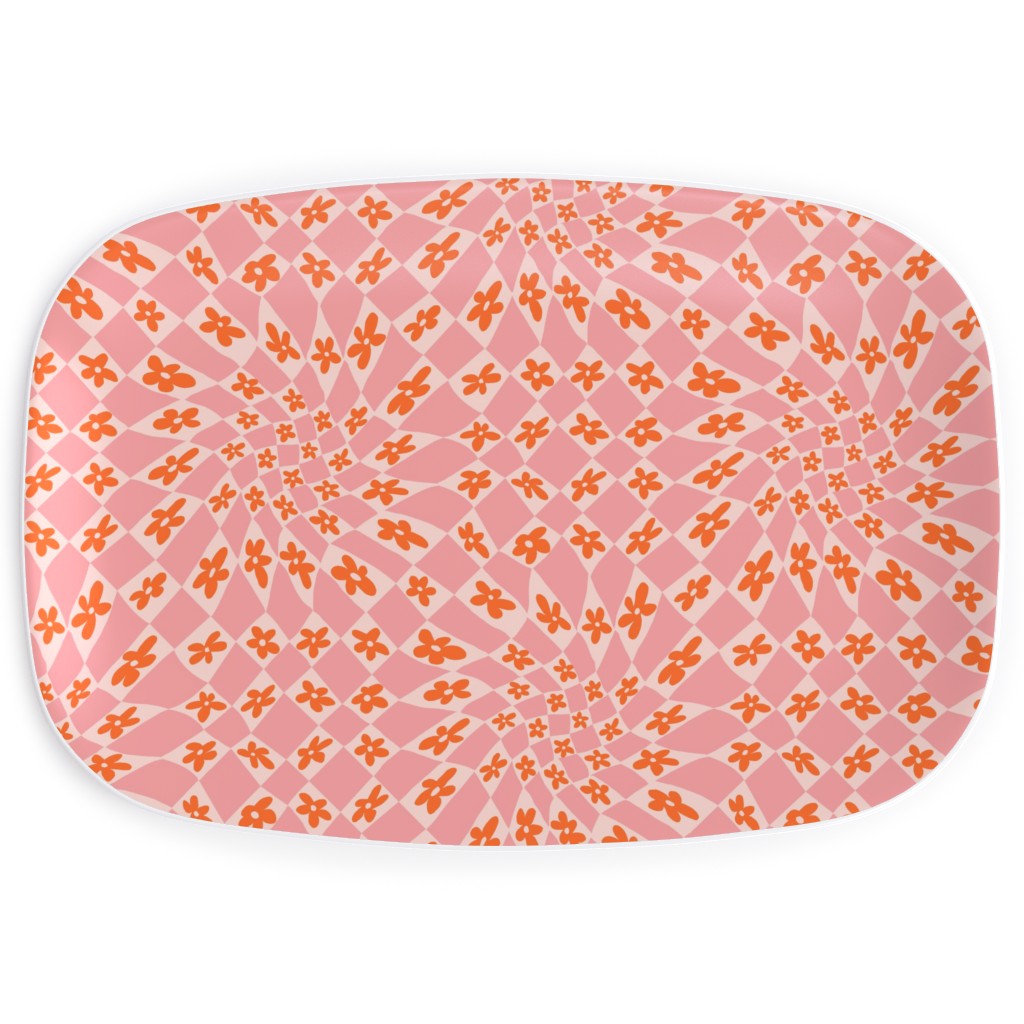 Trippy Checker - Floral - Pink And Orange Salad Plate 