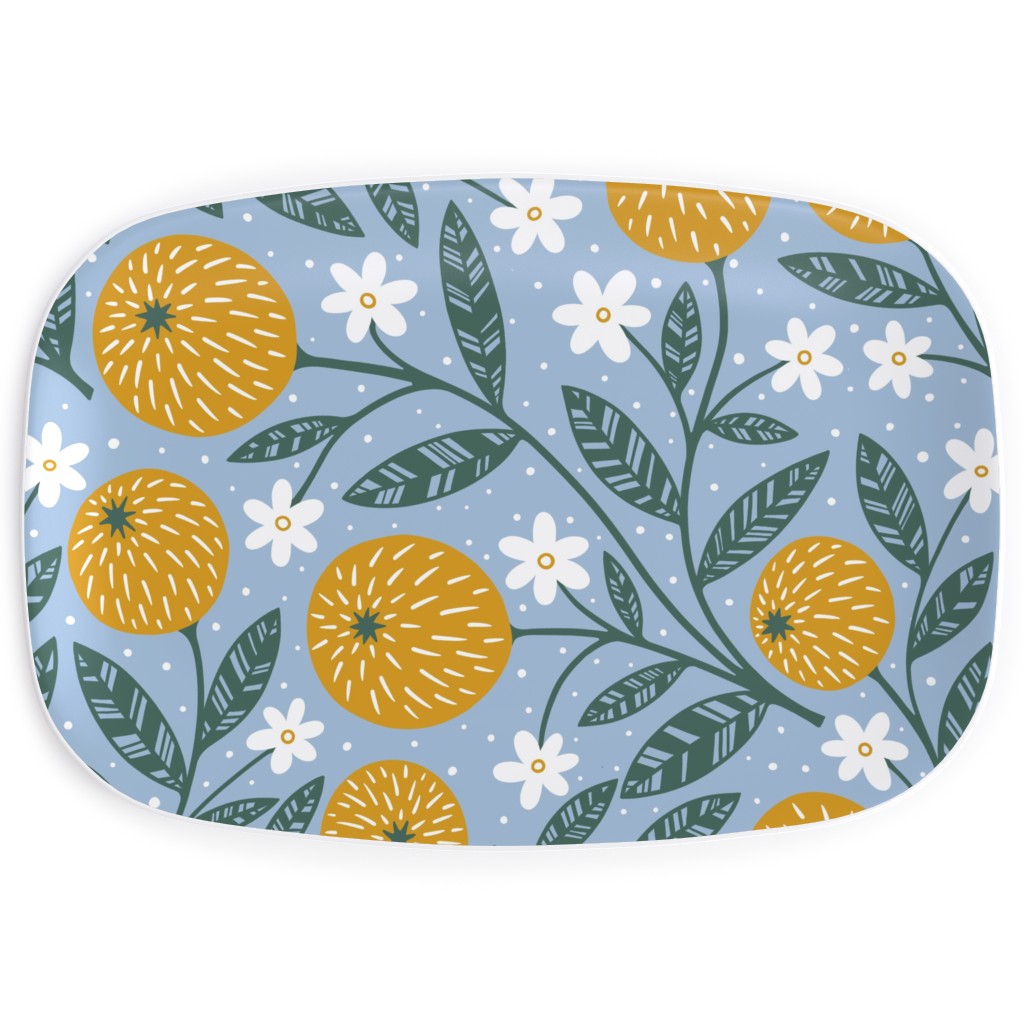 Orange Trees - Blue Serving Platter, Blue