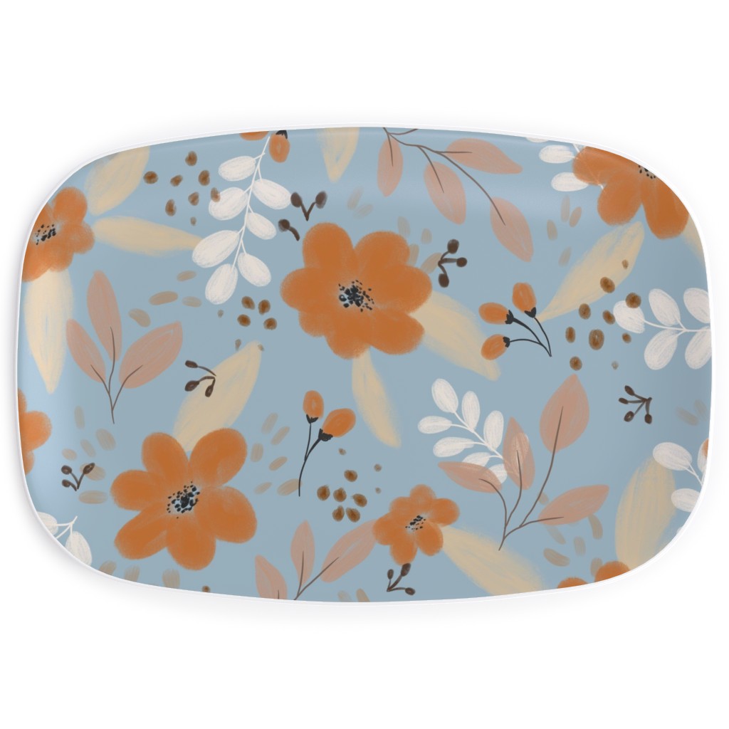 Fall Florals Serving Platter, Blue