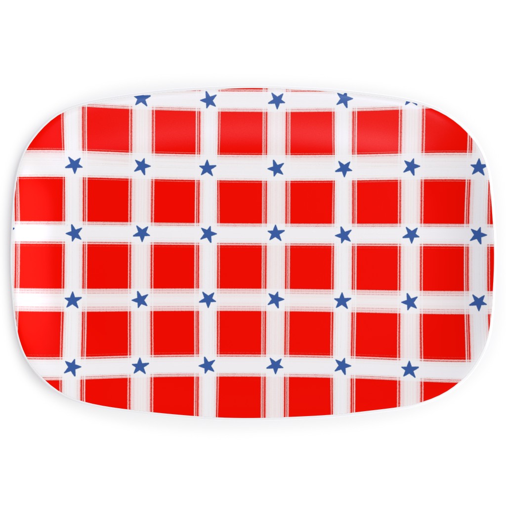 Star Plaid Serving Platter, Red, Red