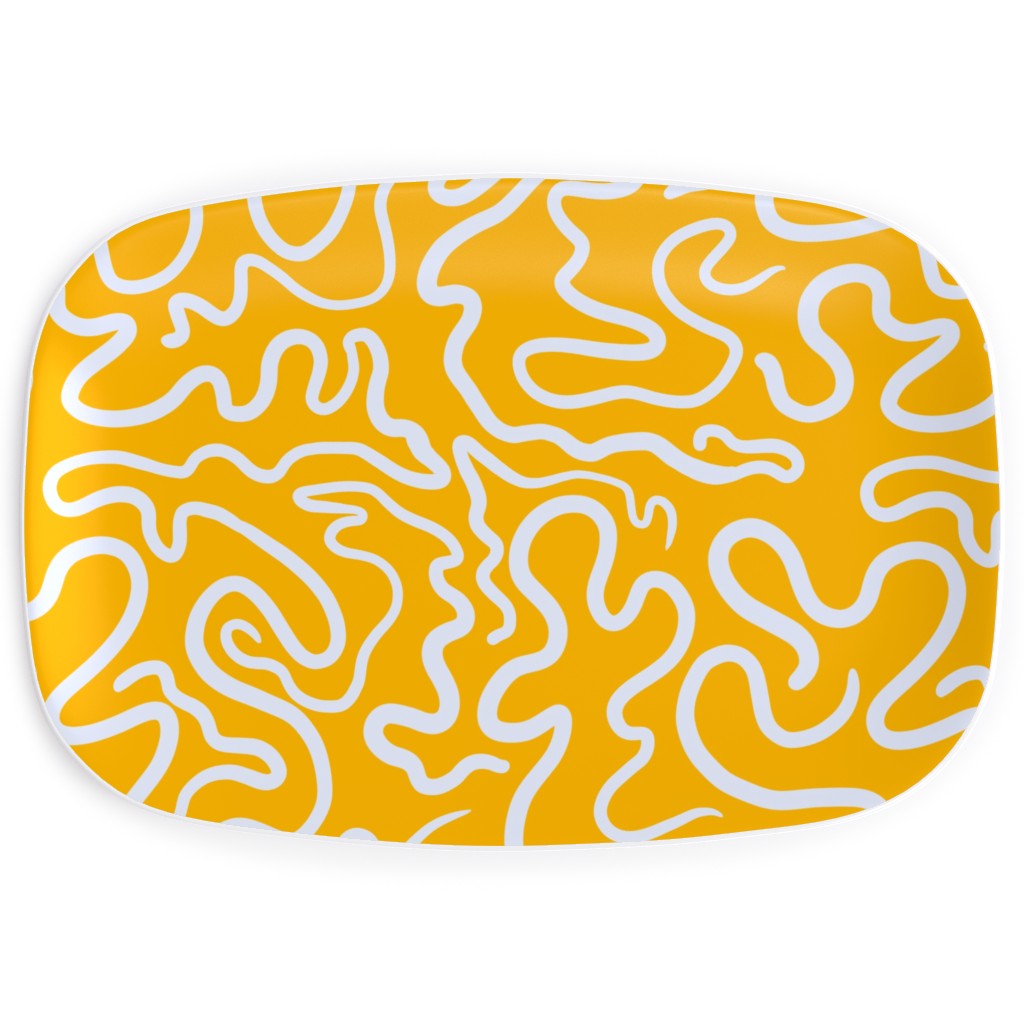 Viens - Yellow Line Abstract Serving Platter, Yellow