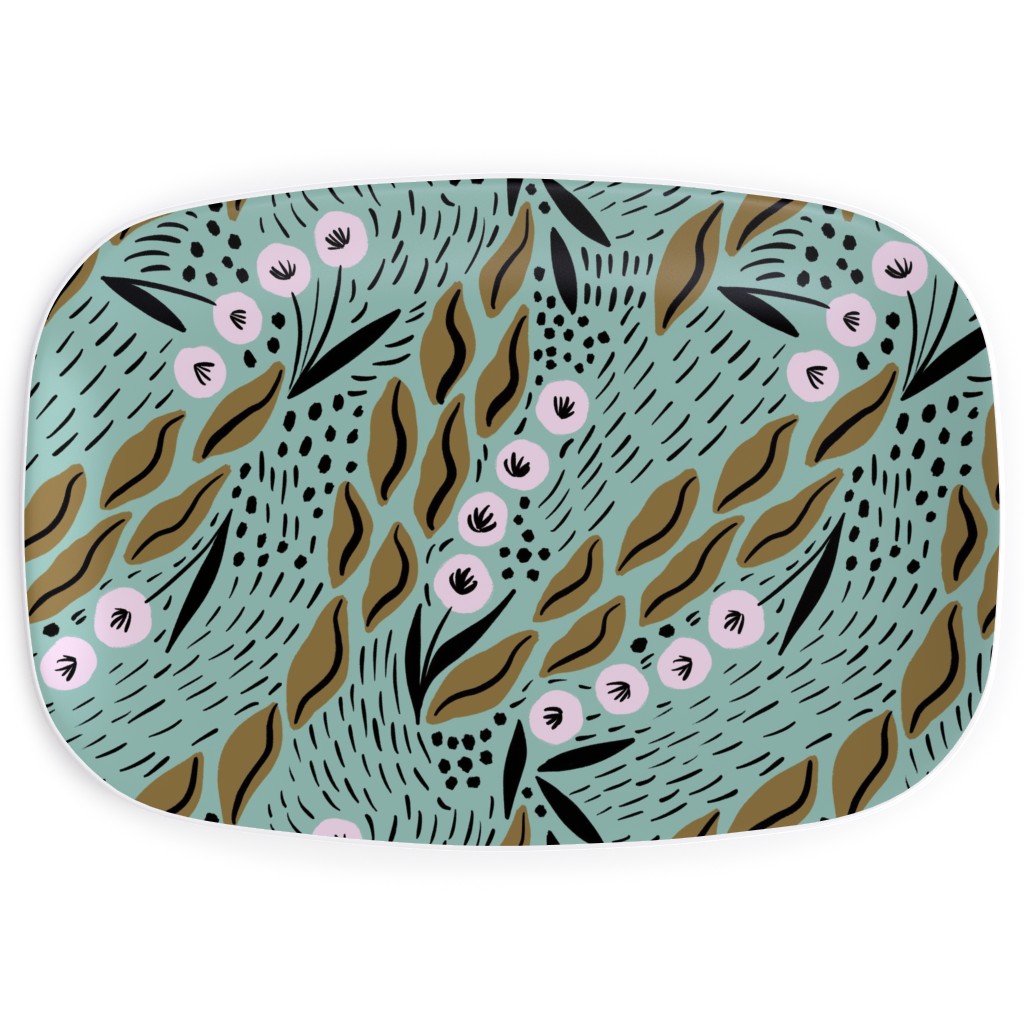 Flower Patch Lane on Mint Serving Platter, Green