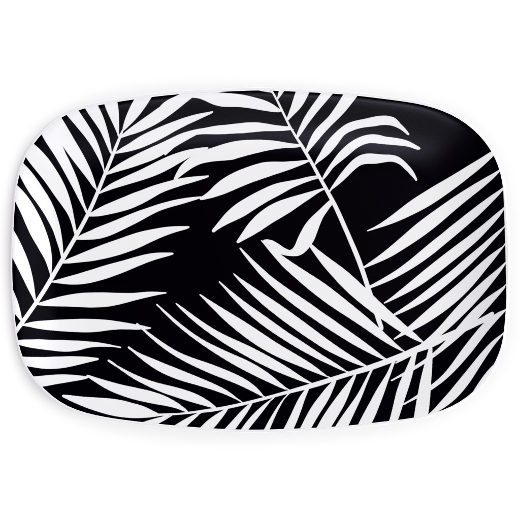 Palm Tree Leaves Serving Platter, Black, Black