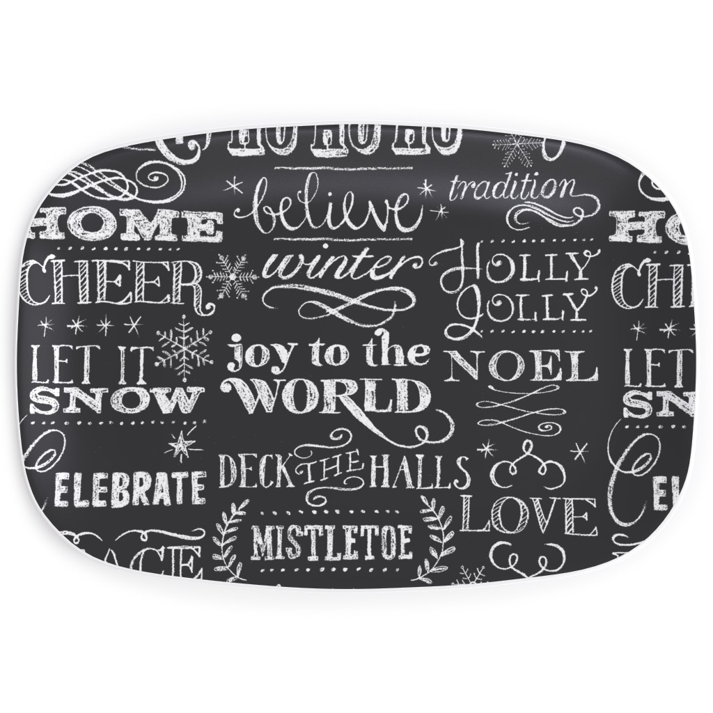 Chalkboard Christmas Sayings Serving Platter, Gray