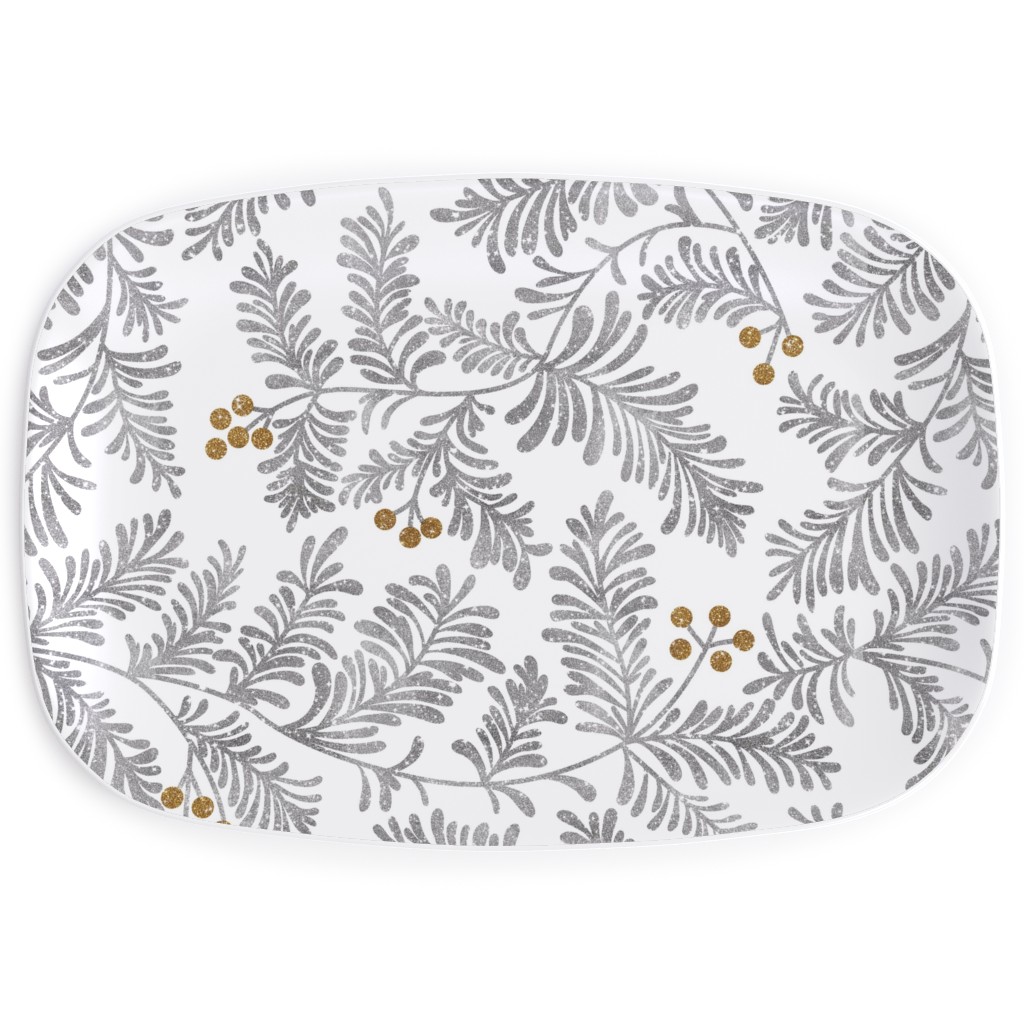 Winter Branches Serving Platter, Gray