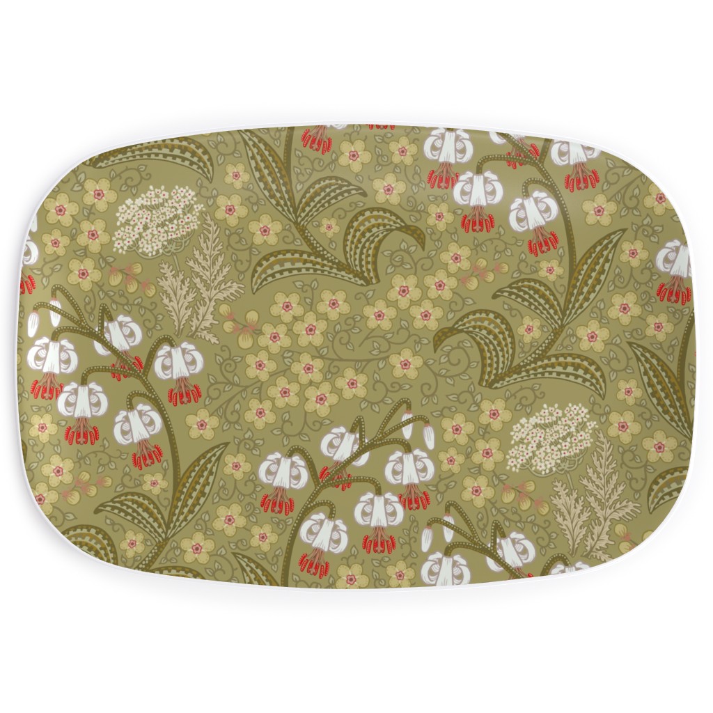 White Martagon Lilies - Olive Serving Platter, Green