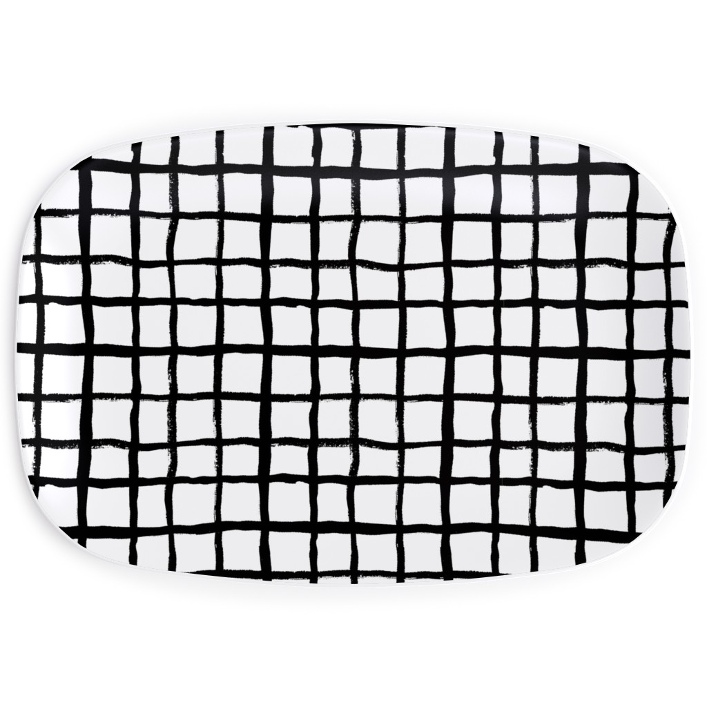 Simple Grid - Classic - Black and White Serving Platter, Black