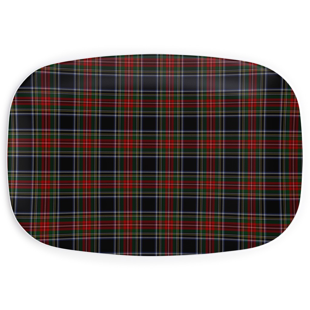 Black Stewart Tartan - Red Serving Platter, Black, Black