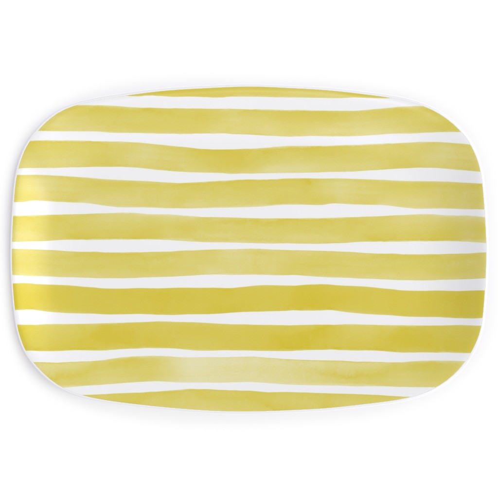 Imperfect Watercolor Stripes Serving Platter, Yellow
