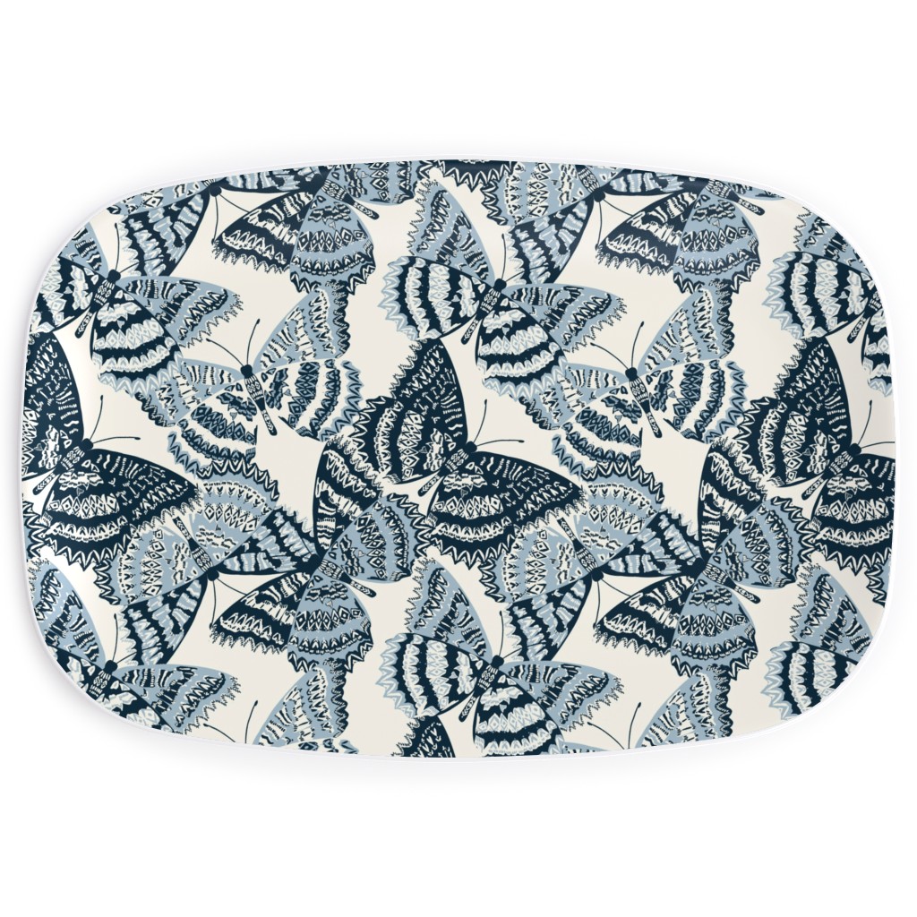 Butterfly - Hand Drawn - Blue Serving Platter, Blue, True Blue