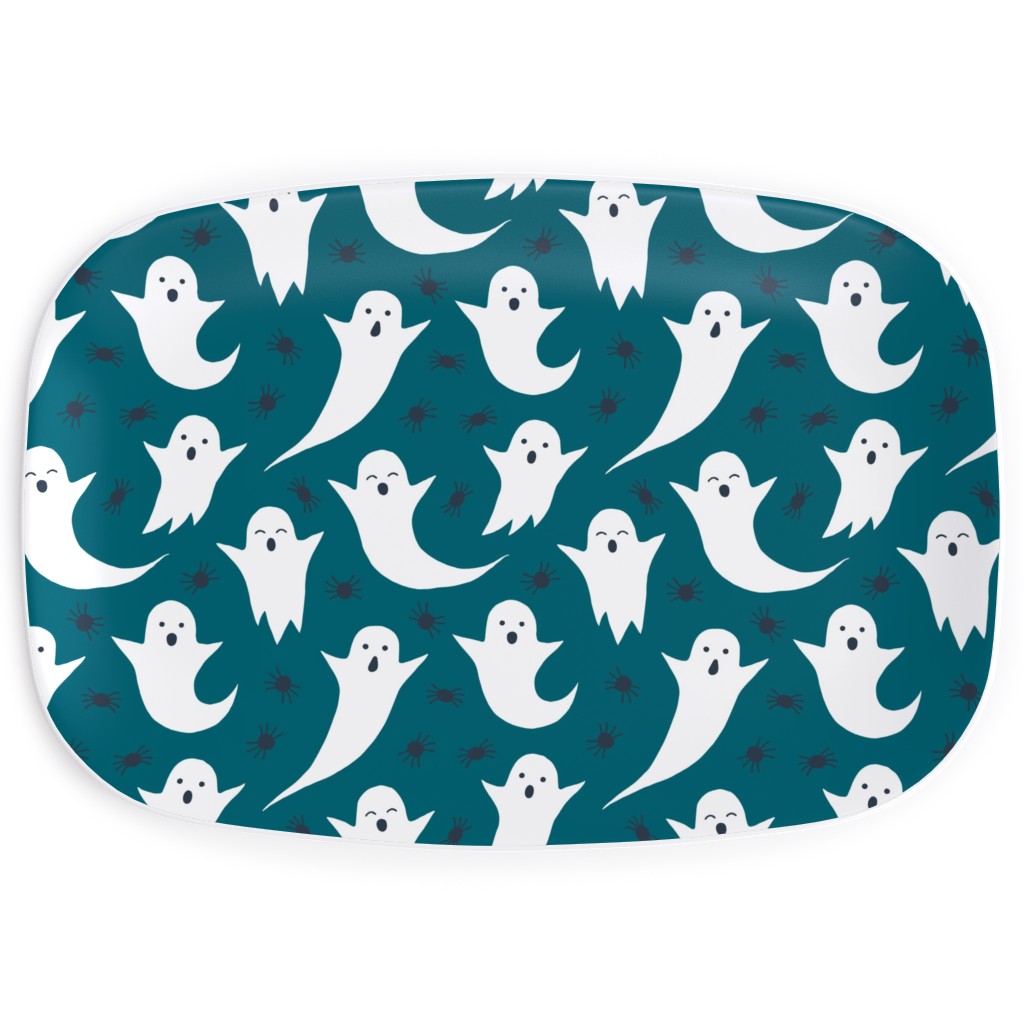 Halloween Ghosts - Dark Teal Serving Platter, Green