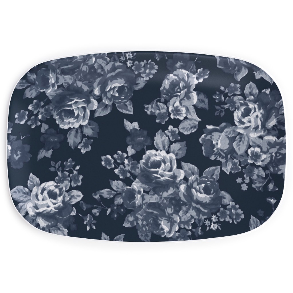 Navy Floral Serving Platter, Blue, True Blue