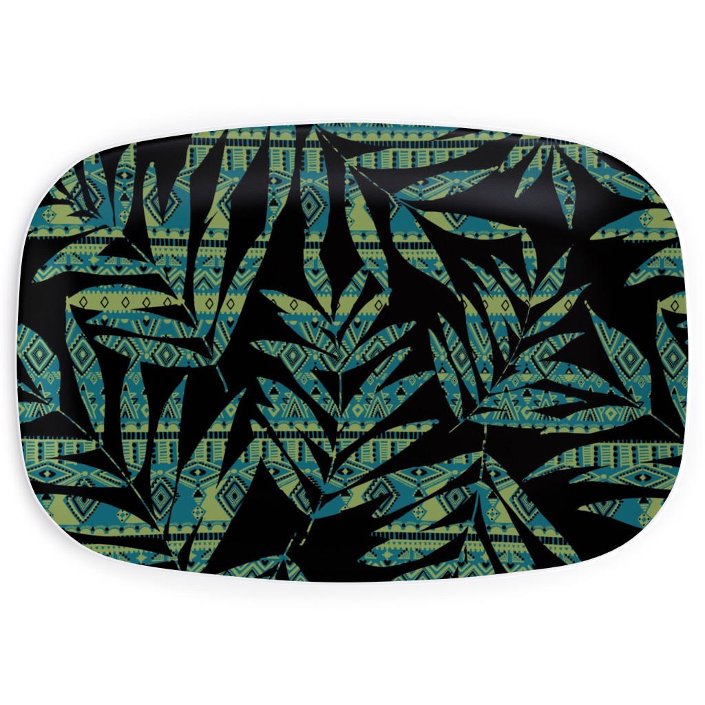 Patterned Palm - Dark Serving Platter, Black, Black