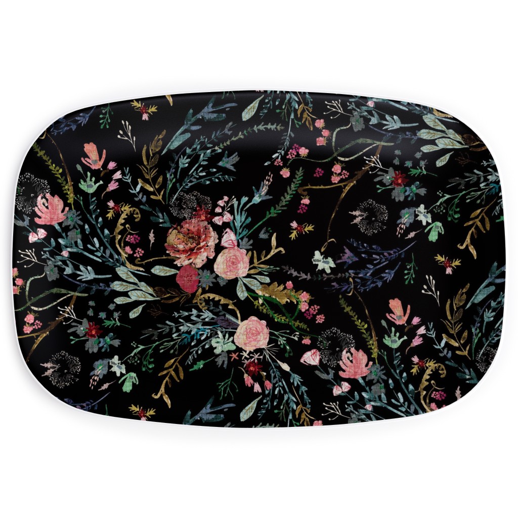 Fable Floral - Black Serving Platter, Black