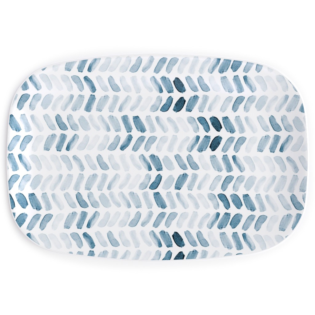 Watercolor Herringbone - Blue Serving Platter, Blue, True Blue