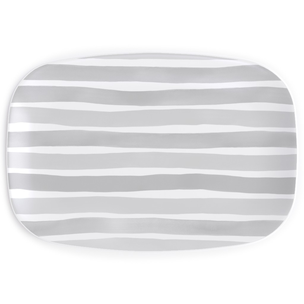 Imperfect Watercolor Stripes Serving Platter, Gray