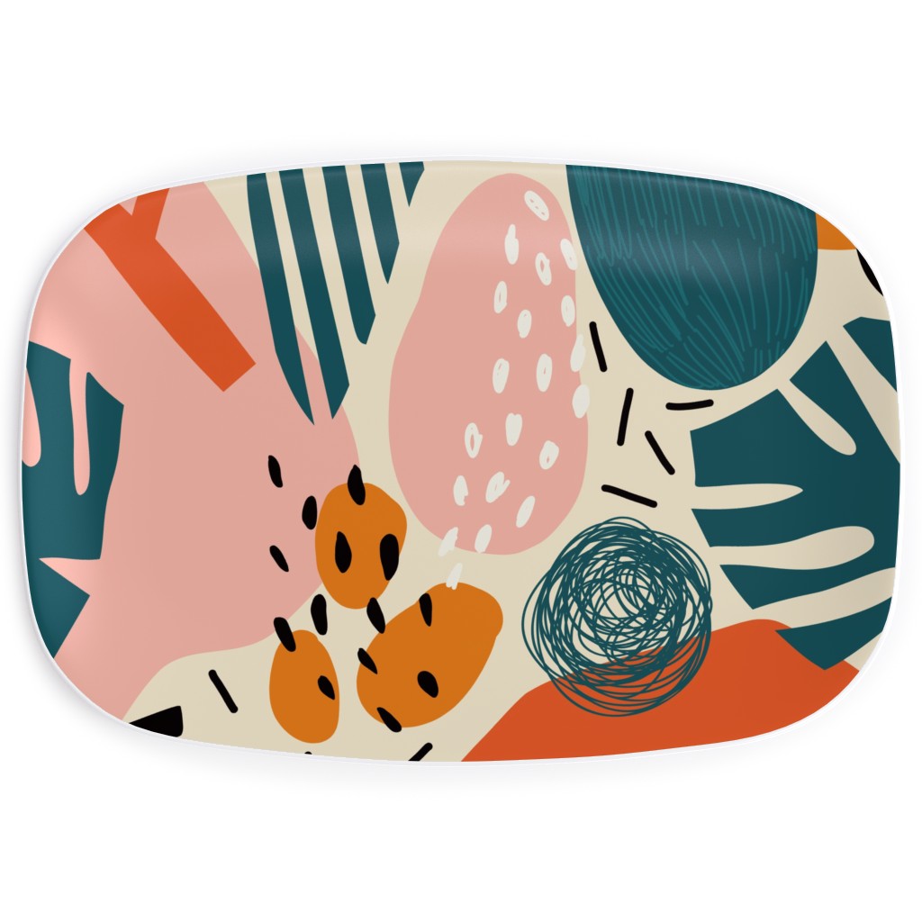Abstract Flora - Pink and Blue Serving Platter, Multicolor