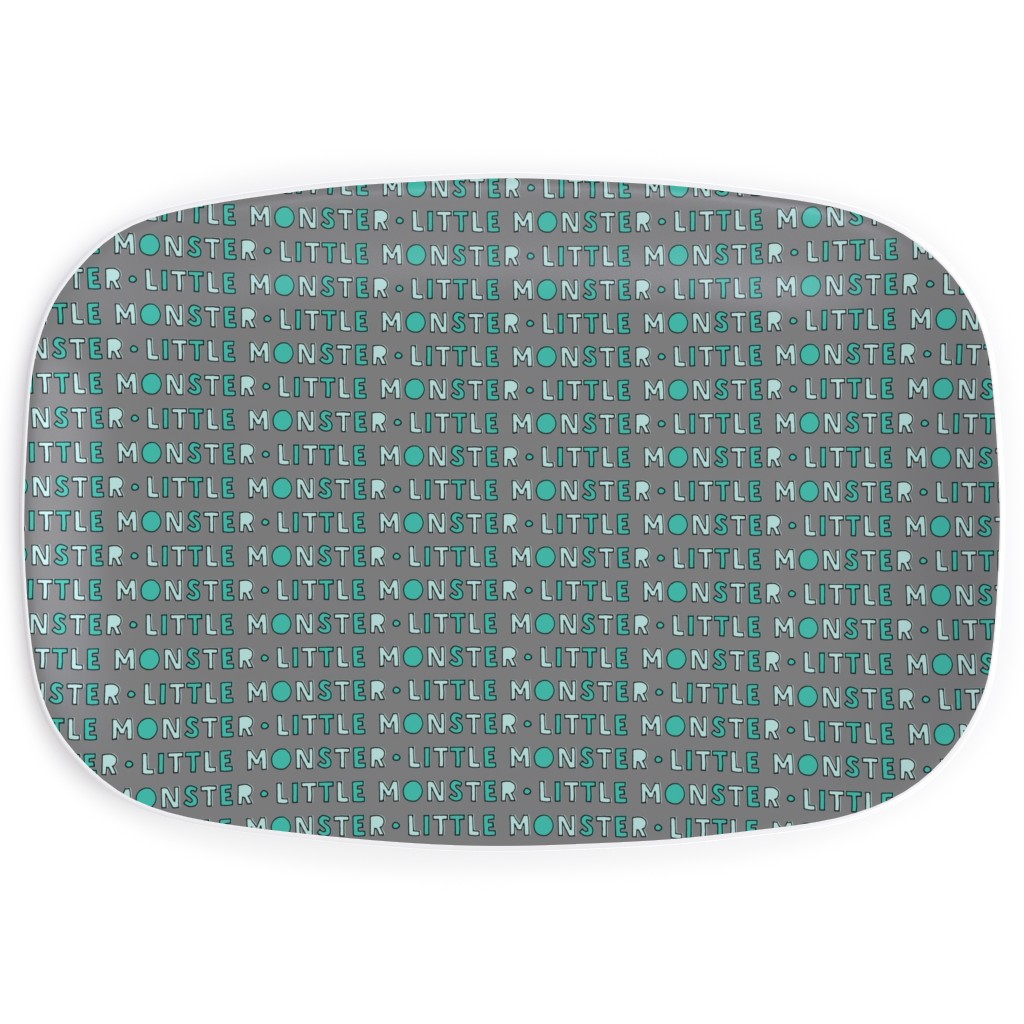 (Small Scale) Little Monster || Green on Grey Serving Platter, Green, Classic Green