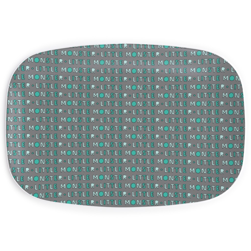 (Small Scale) Little Monster || Green on Grey Serving Platter, Green