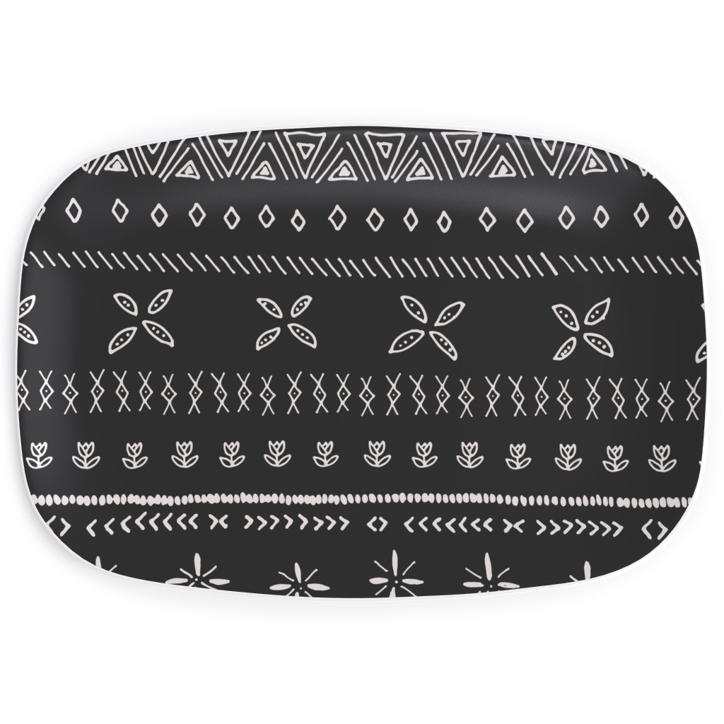 Boho Print Serving Platter, Black, Silhouette