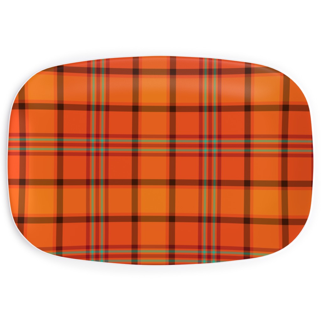 Orange With Black Plaid Serving Platter, Orange, Orange