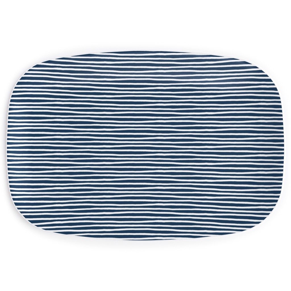 Navy Blue and White Stripes Serving Platter, Blue