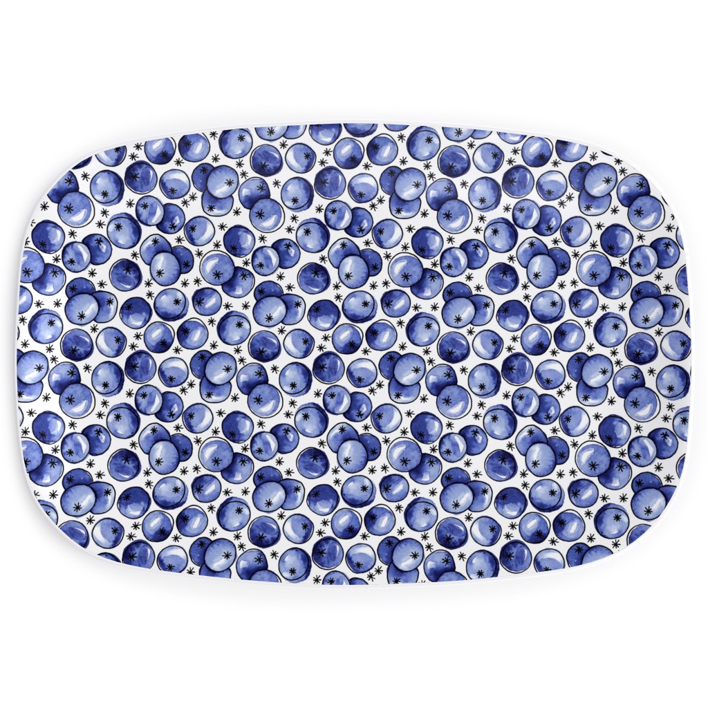 Watercolor Blueberries Serving Platter, Blue