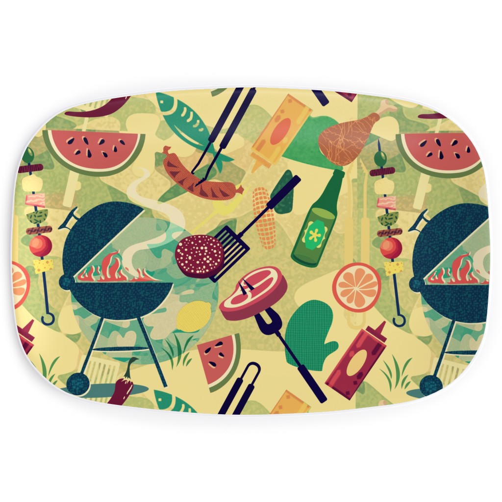 Summer Bbq - Multi on Yellow Serving Platter, Yellow, Classic Yellow
